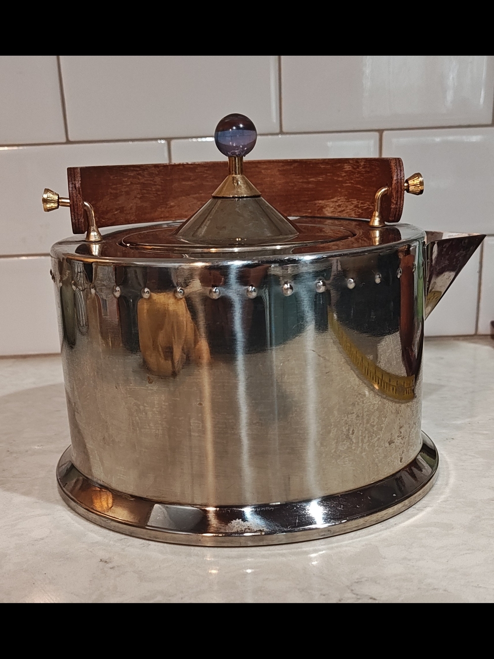 Vintage Bodum Ottoni Tea Kettle Carsten Jorgensen Italy Stainless Wood